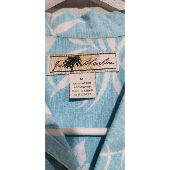 Joe Marlin Hawaiian Button Down Blue & White Short Sleeves Shirt, Size M - Picture 3 of 8